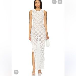 Superdown NEW Melani White Crochet Maxi Dress with Side Slit